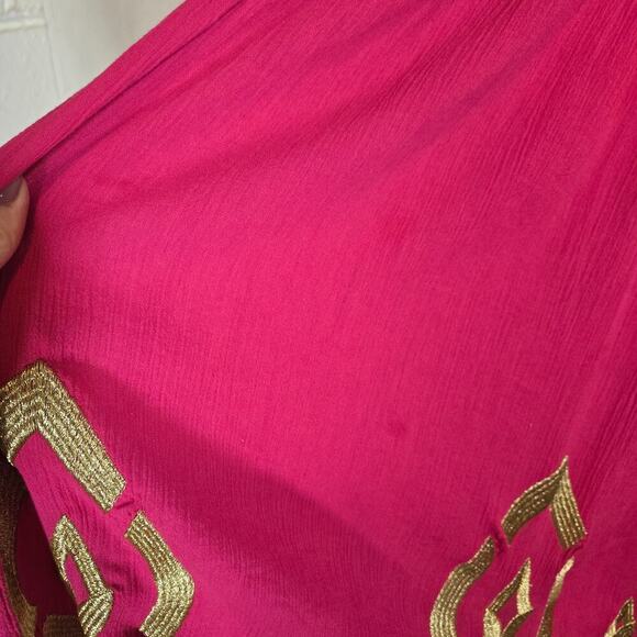 Soft Surroundings Pink Gold Embroidered Empire Waist Dress Large Boho Hippie - Picture 4 of 10